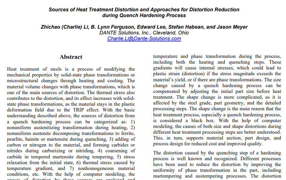 Sources of Heat Treatment Distortion and Approaches for Distortion Reduction during Quench Hardening Process